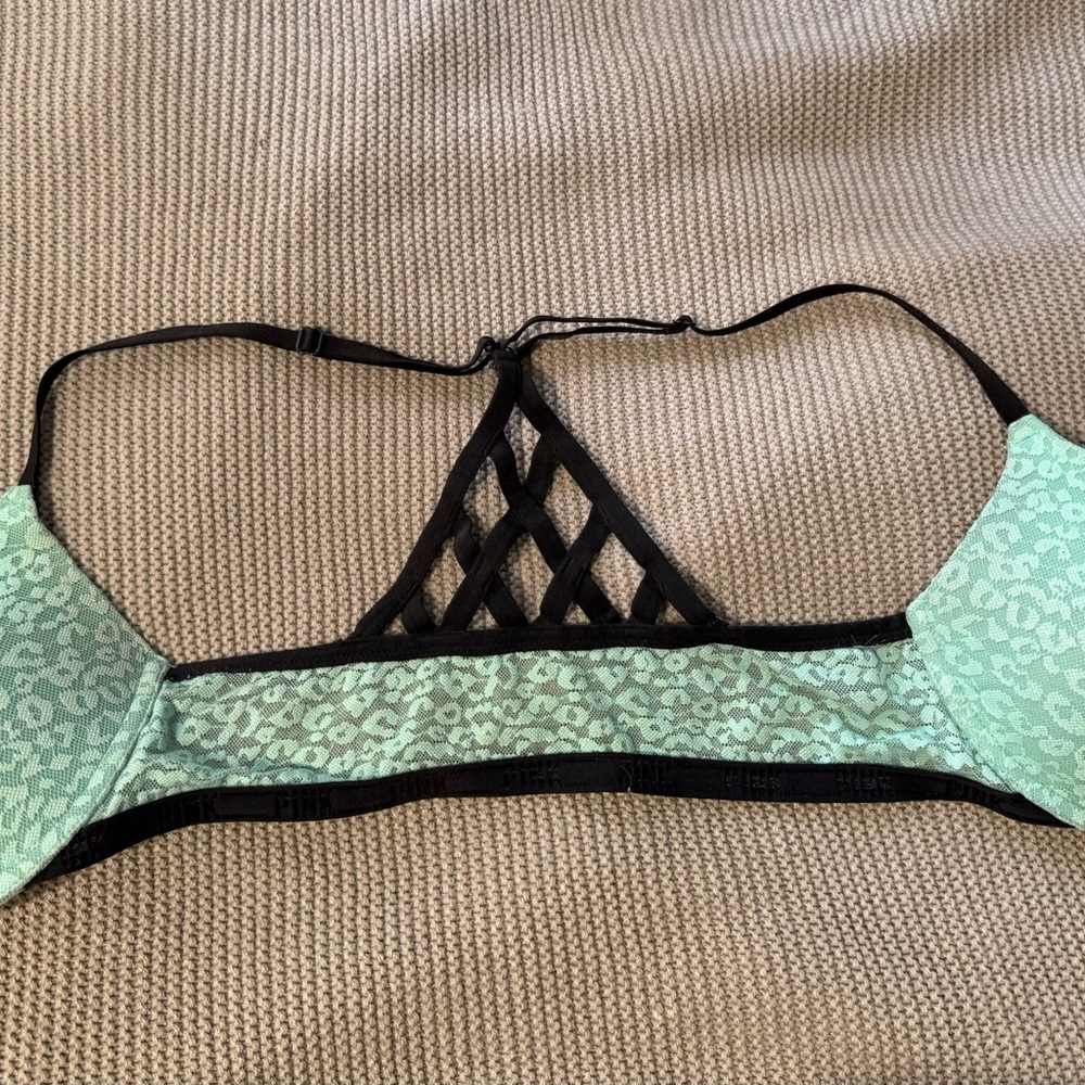 Victoria's Secret Mint and Black Lace Front Clasp Bralette